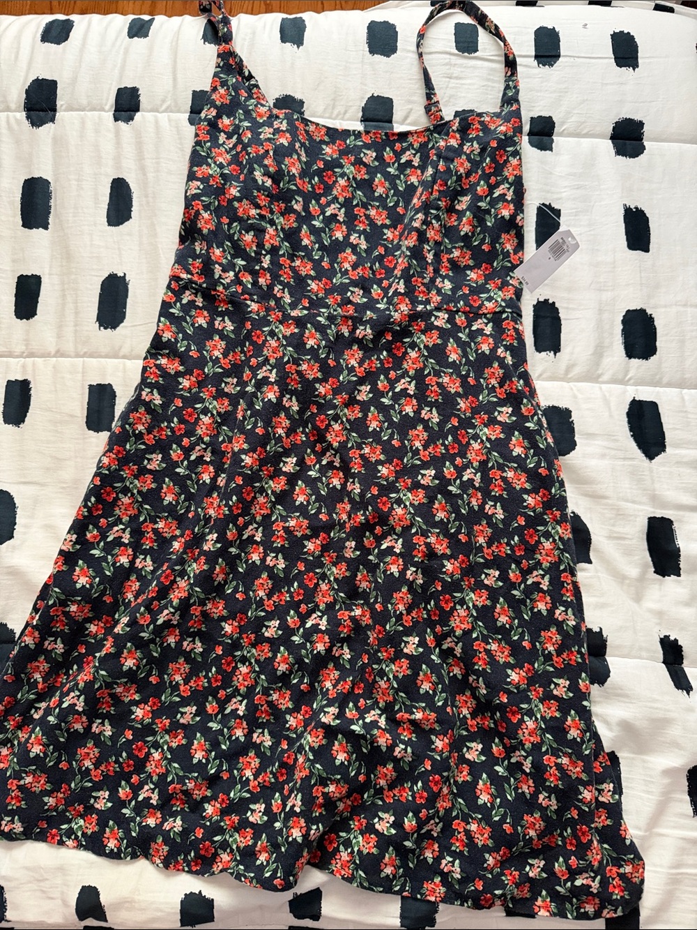 Target Black Floral Mini Dress with Red and Green Flowers